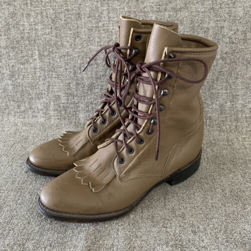 DURANGO 1717 Kiltie Lace UP Leather Roper Western Boots Mens Sz 8 D Taupe Brown