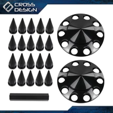 Fit For Black Semi Truck Front Hub Wheel Cover Nut Covers Spiked 33mm 2pcs 