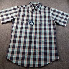 Wrangler Men's Pearl Snap Western Shirt M Medium Blue Plaid Short Sleeve New