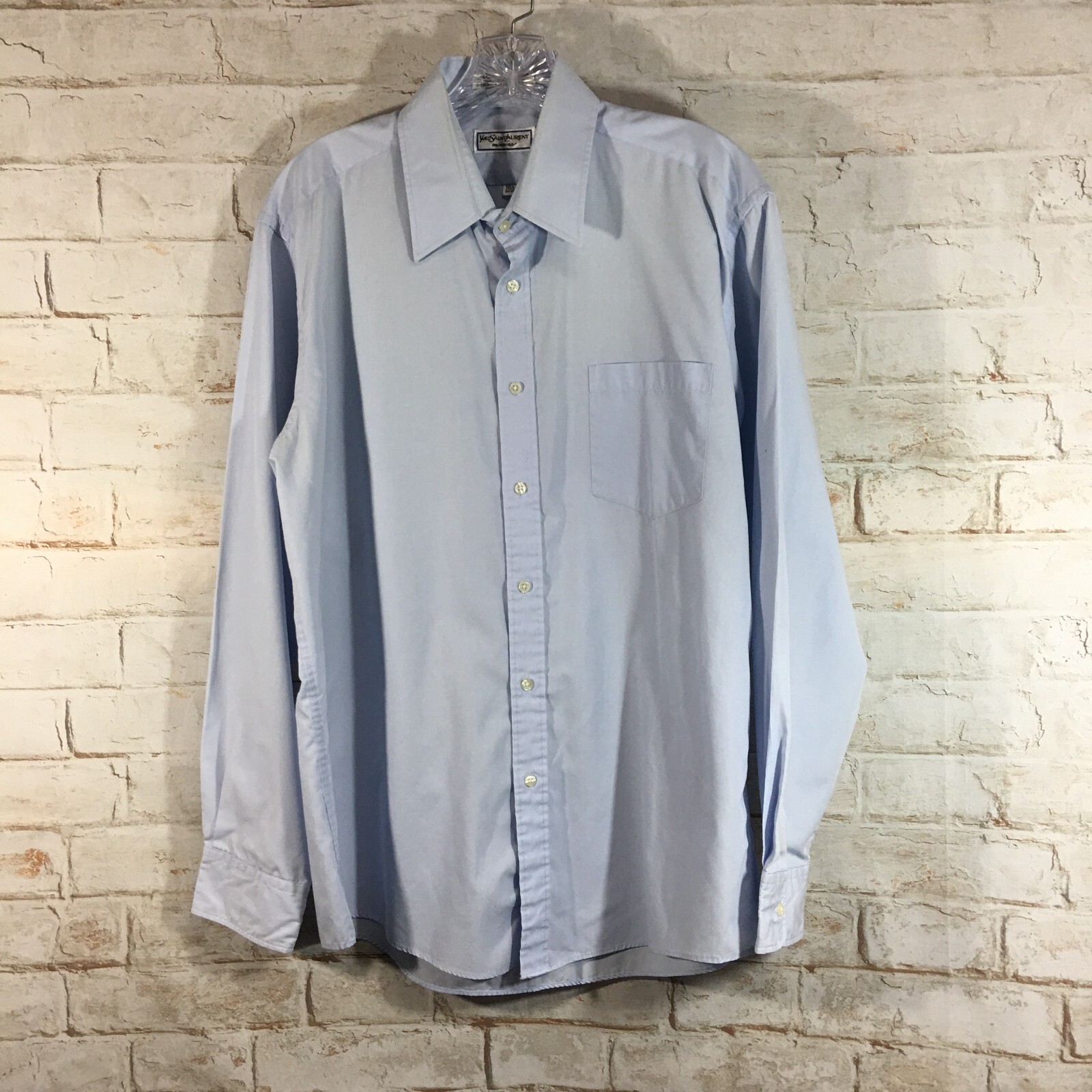 Yves Saint Laurent Camicia Abito Uomo Taglia 16 1 2 34 35 Bottoni Manica Lunga Blu