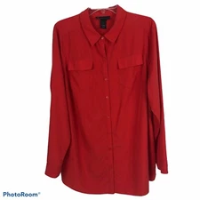 LANE BRYANT Women’s Button Blouse Sz 14 Reddish Orange Long Sleeve & 3/4 Sleeves