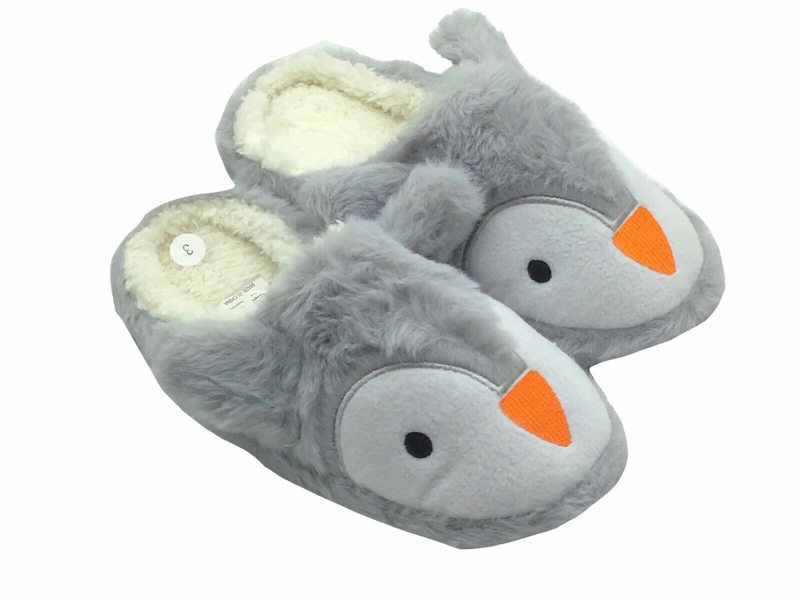 SAOLA Pantofole bambina pinguino mulo bambino stile grigio suola morbida bordo peluche taglia 12 5 junior