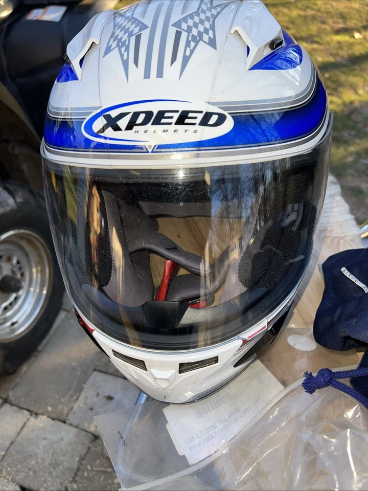 Casco XPEED Talla Rojo, Blanco y Azul Mediano, Casco de Motocicleta Cara Completa Foto 2 de 4