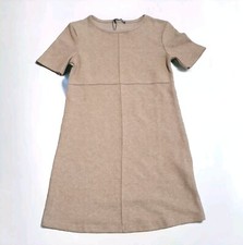 Zara Womens S Heathered Tan Mini Dress Soft Knit Short Sleeve Shift Round Neck