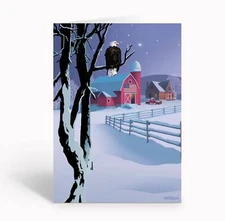 Patriotic Eagle on a Winter Farm - 18 Christmas Cards and Envelopes - 20137