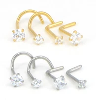 Solid Titanium Clear CZ Nose Ring White Nose Screw Stud L 18G 20G Rose Gold Tone