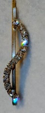 VINTAGE PRONG SET RHINESTONE METAL HAIR BARRETTE Silver tone-As Seen In Pictures