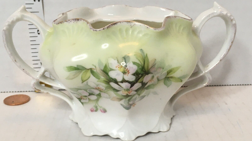 Prussia Porcelain White and Green Floral Sugar Bowl Antique RS Red Stamp No Lid - Picture 19 of 21