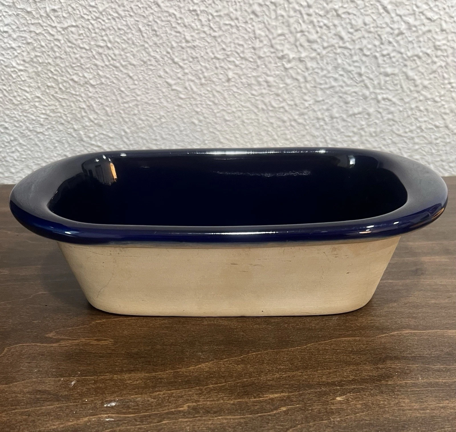 BENNINGTON Potters Vermont Loaf Bread Pan #1874s David Gill DG Blue Lining 9.75"