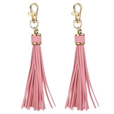 2pcs Leather Tassels 6" Keychain Tassel with Lobster Swivel Pink