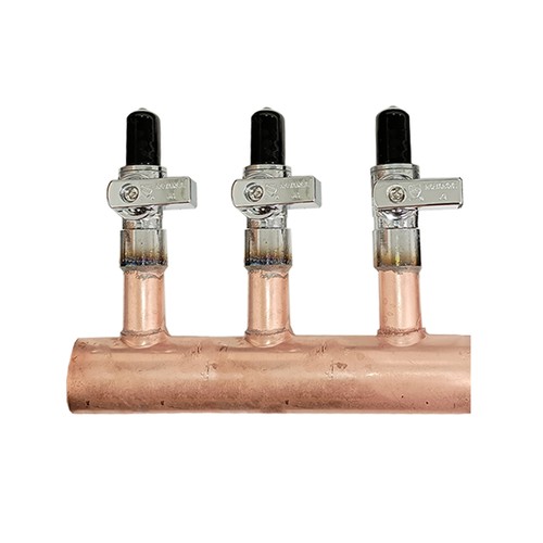 3 Loop 1" Copper Radiant Manifold w/ 1/2" Pex Crimp Mini-Ball Valve Fittings