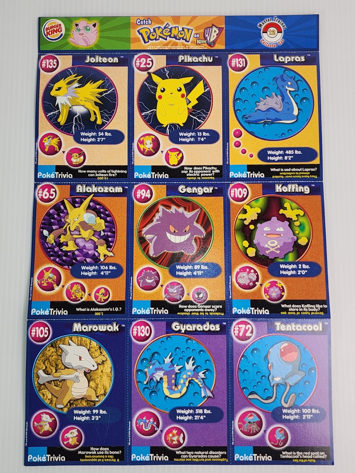 Burger King 1999 Pokémon Master Trainer Cards Lot of 18 WB Kids Promo