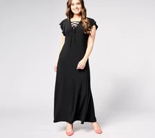 Fashion Women's Dress Sz L Regular Como Jersey Lace Up Front Maxi Black A643368