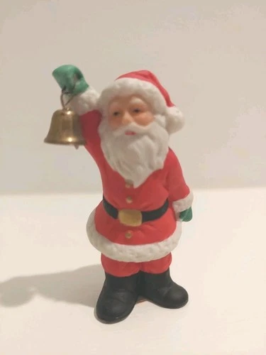 Vtg. 2.5" Lefton Colonial Village Santa with Hand Bell #06987