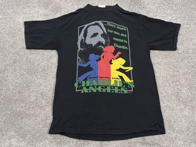 VINTAGE Balzout Charlies Angels Shirt Mens Large Black Graphic Horror 90s