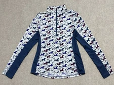 Kerrits UV Sport Shirt Oyster Horses N Bits Women's Size XS Equestrian Floral