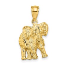 10K Yellow Gold 2-D Elephant w/ Raised Trunk Charm Pendant L 21.23mm, W 13.5mm