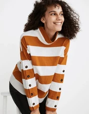 NWT Madewell Striped Button-Sleeve Turtleneck Top Size XXS