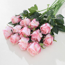 12 Pcs Realistic Light Pink Silk Roses with Long Stems for Wedding Decor