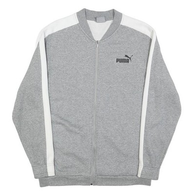 Puma Herren Grau & Weiß Zip Jacke L Baumwollmischung Uni Sportswear Freizeit