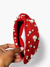 Red Beaded Pearl Rhinestone Headband for Women- Mother s Day Gift