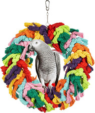 Parrot Swing for Large Birds - Colorful Cotton Rope Hanging Ring Toy for African