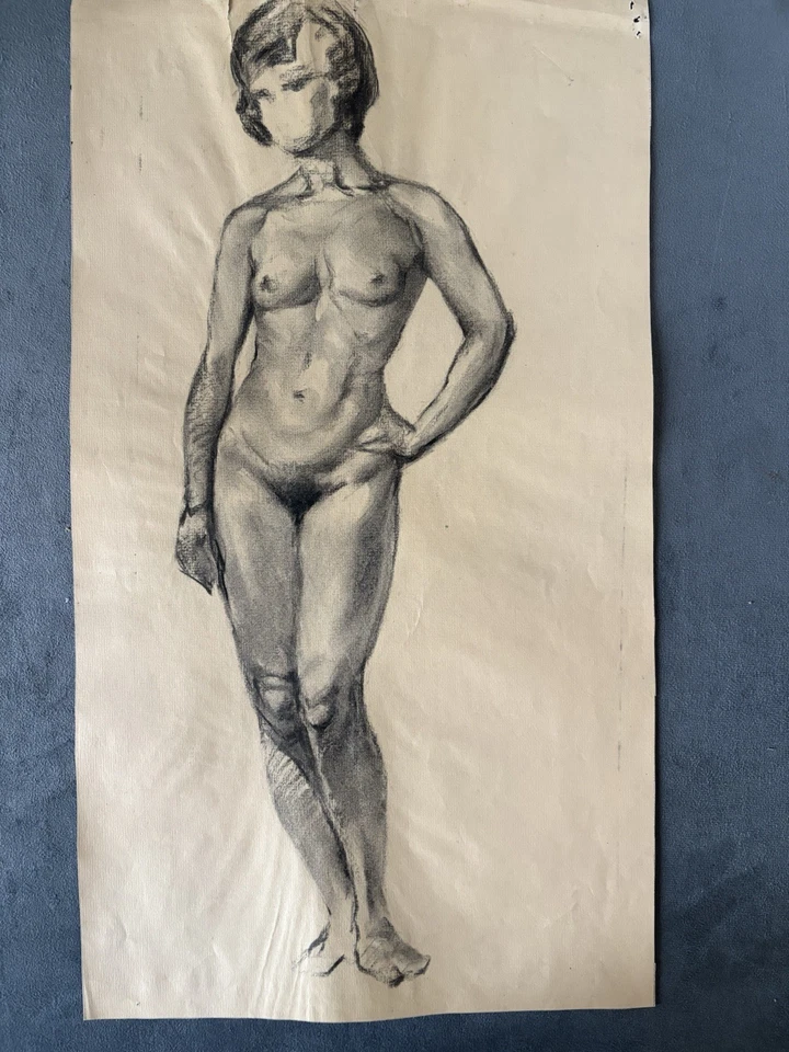 French Charcoal Academy Drawing 19th Century Woman - Image 4 of 4