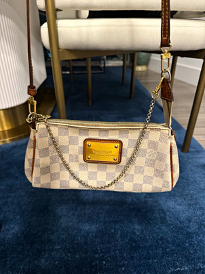 Louis Vuitton Damier Azur Eva Crossbody White/Blue/Brown Chain Strap Zip
