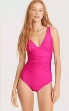 J. Crew NWT Ruched V Neck One Piece Sz 24 Swimsuit Fuchsia BC116 Full Coverage