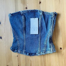 Zara Blue Denim Corset Inspired Top Size Medium BNWT