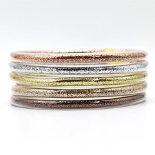 5pcs/set Glitter Filled Silicone Jelly Bangles Mix Gold Color Bangles Bracelet f