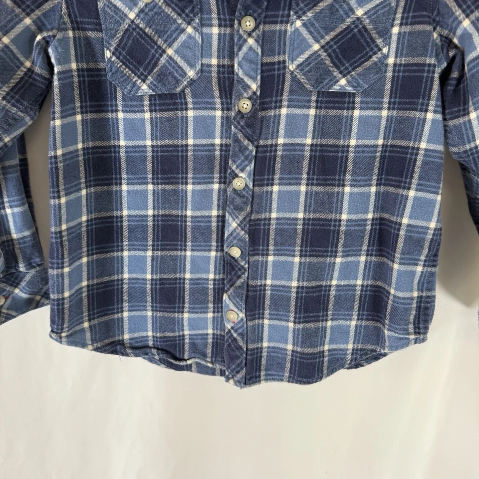 Hanna Andersson Franela Niños 120 6/7 Azul Cuadros Abotonados Manga Larga Algodón Foto 3 de 4