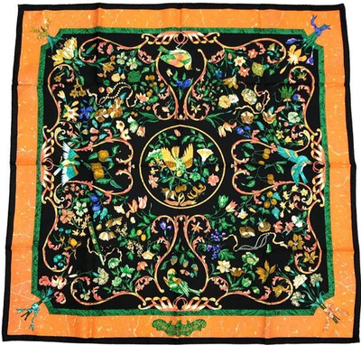 HERMES Scarf Carre 90 PIERRES D'ORIENT ET D'OCCIDENT Black Silk Made in France