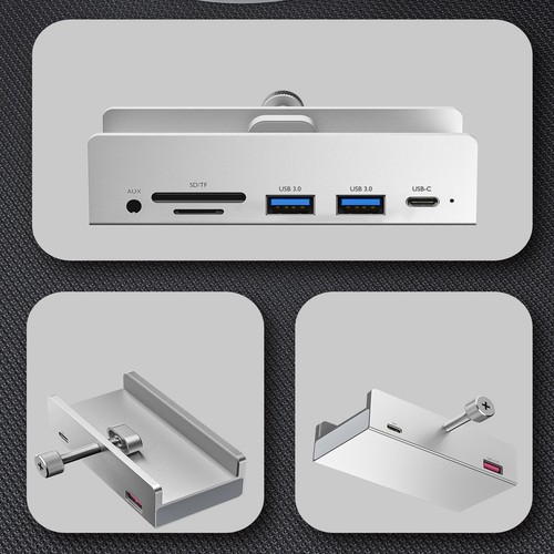 1pc 6-Port USB 3.0 Hub Clamp Adapter Aluminum USB Splitter for iMac/Laptop/PC - Afbeelding 6 van 12