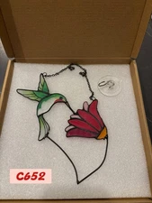 Handmade Stained Glass Hummingbird & Flower Suncatcher