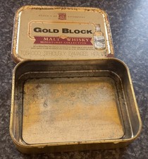 Ogden's of Liverpool Gold Block  Tobacco Tin, Vintage, 50 g  whisky ad.