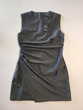 LOFT Versa Ruched Ponte Mini Dress Pinstripe Grey Dark Charcoal Size 10 NWT