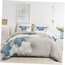 3 Pieces Duvet Cover Set King Blue Floral Pattern King 90"x 104" Blue Flower