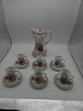Antique Victoria Austria Transferwear RoseChocolate Pot 6 Cups And Saucers As Is