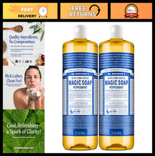 Pure-Castile Liquid Soap 32 oz 2-Pack - Organic, Vegan, Non-GMO, Peppermint -