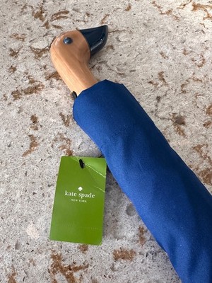 RARE NWT Kate Spade Duck Umbrella French Navy/Cream Blue White Polka Dot