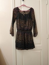 American Signature Women's Size S Black Floral Chiffon Boho Mini Dress