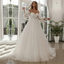 Princess Wedding Dress Boho Sweetheart Appliques Lace Off Shoulder Bride Gowns