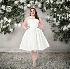 Unique Vintage Bridal Swing Fit & Flare Dress Iridescent Heart Wedding Plust 3X