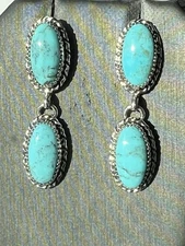 4 Stone Turquoise Earrings Navajo Avin Joe Kingman Sterling Silver Post E3075