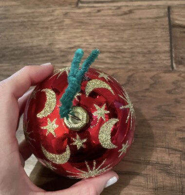 Christopher Radko Red Celestial Ball Christmas Ornament Moon Stars