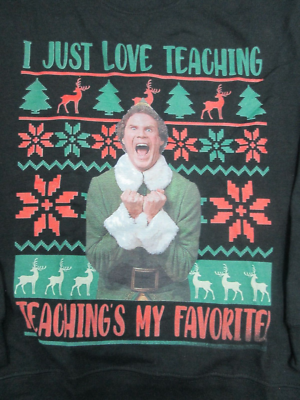 Christmas Sweatshirt crew black small Teacher Elf Will Ferrell Gildan NEW