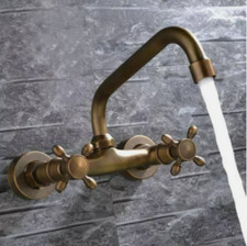 Wall Mounted Tap Tall Basin Sink Kitchen Faucet Swivel Spout Antique Brass US