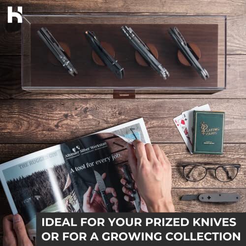 Holme & Hadfield Pocket Knife Display Case Stand Walnut EDC Storage