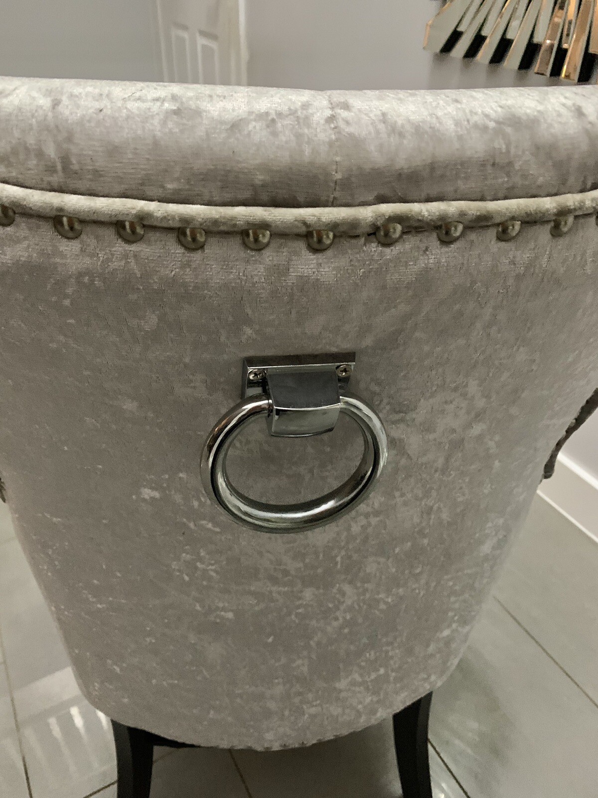 Two Silver Grey Crushed Velvet Knocker Backed Dining Chairs eBay